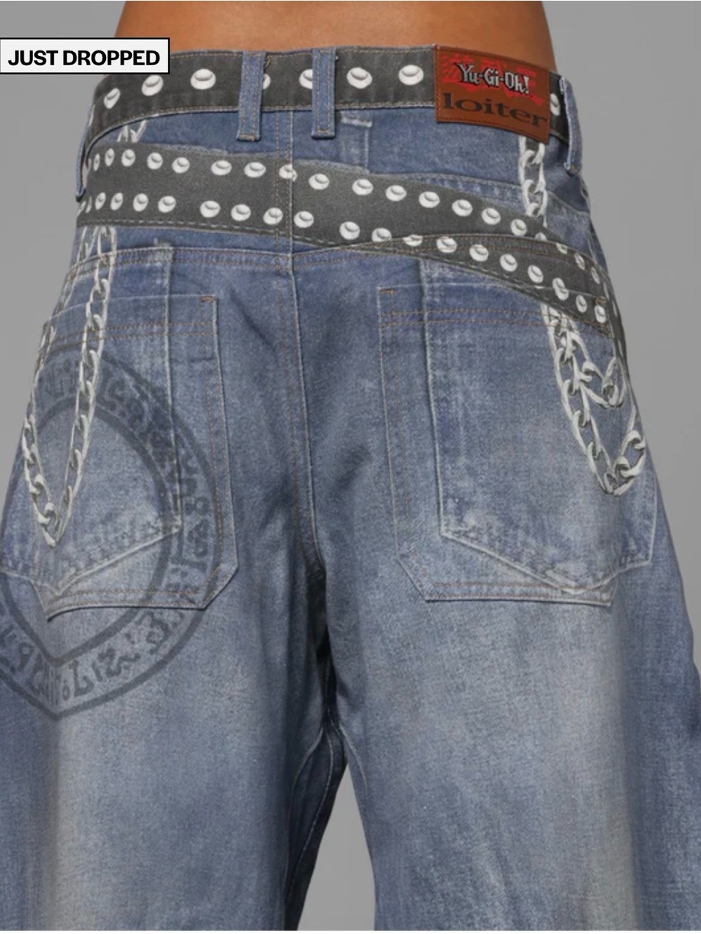 Loiter x Yu-Gi-Oh Denim Jeans Size 32 β Printed Anime Streetwear Pants β Rare - Picture 5 of 16